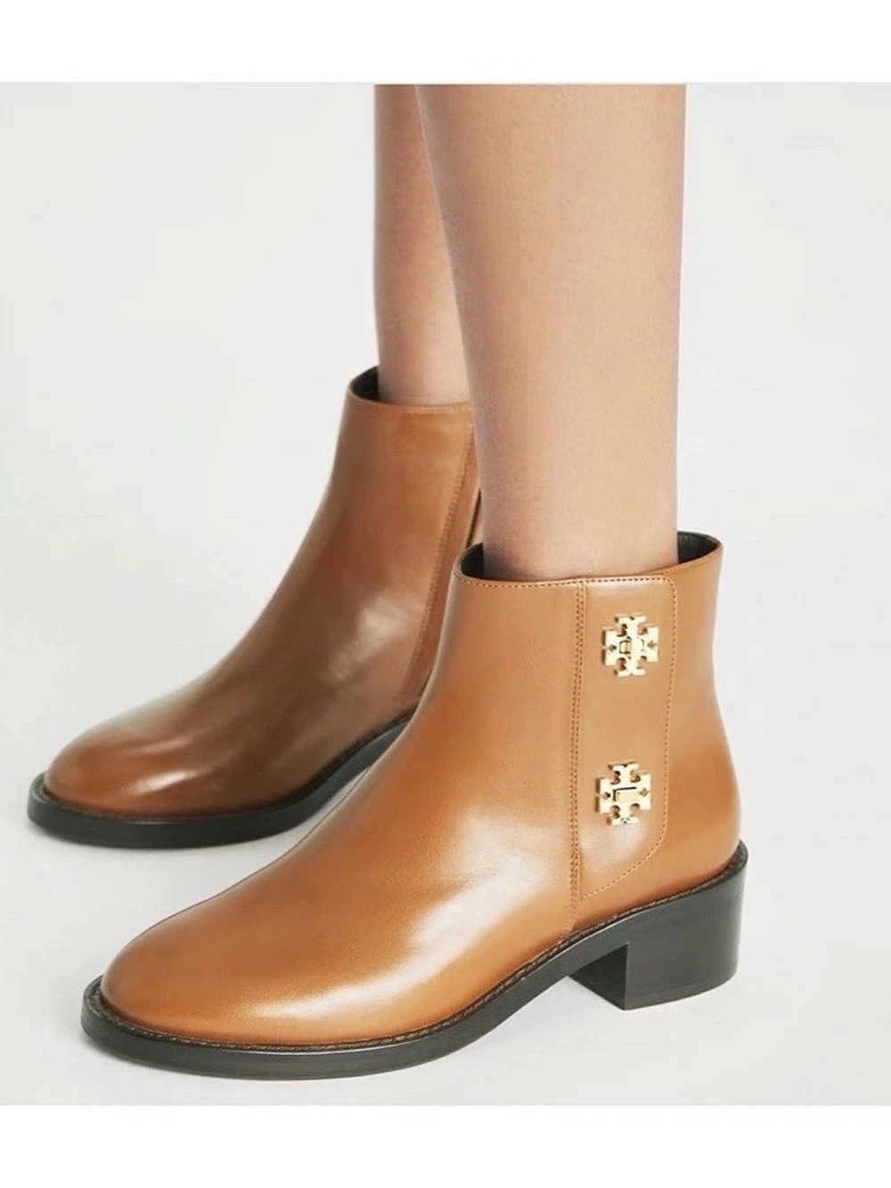 Tory Burch Cocoa Brown Sz 7 T-Lock Goat Leather Ankle Boots 35mm NIB